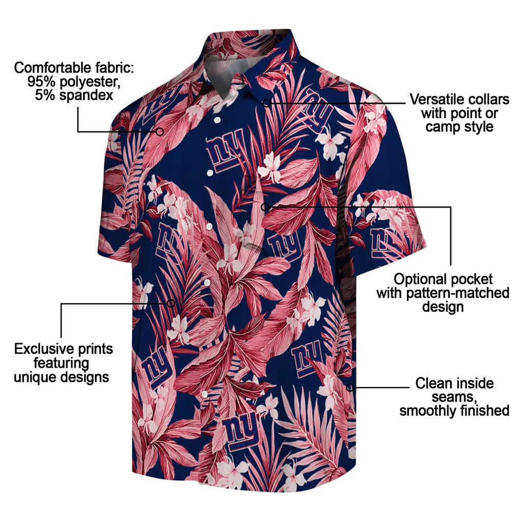 New York Giants Hawaiian Shirt - Palm Leaves | Moonbestprint
