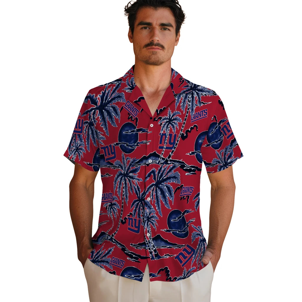 New York Giants Hawaiian Shirt - Palm Sunset | Moonbestprint