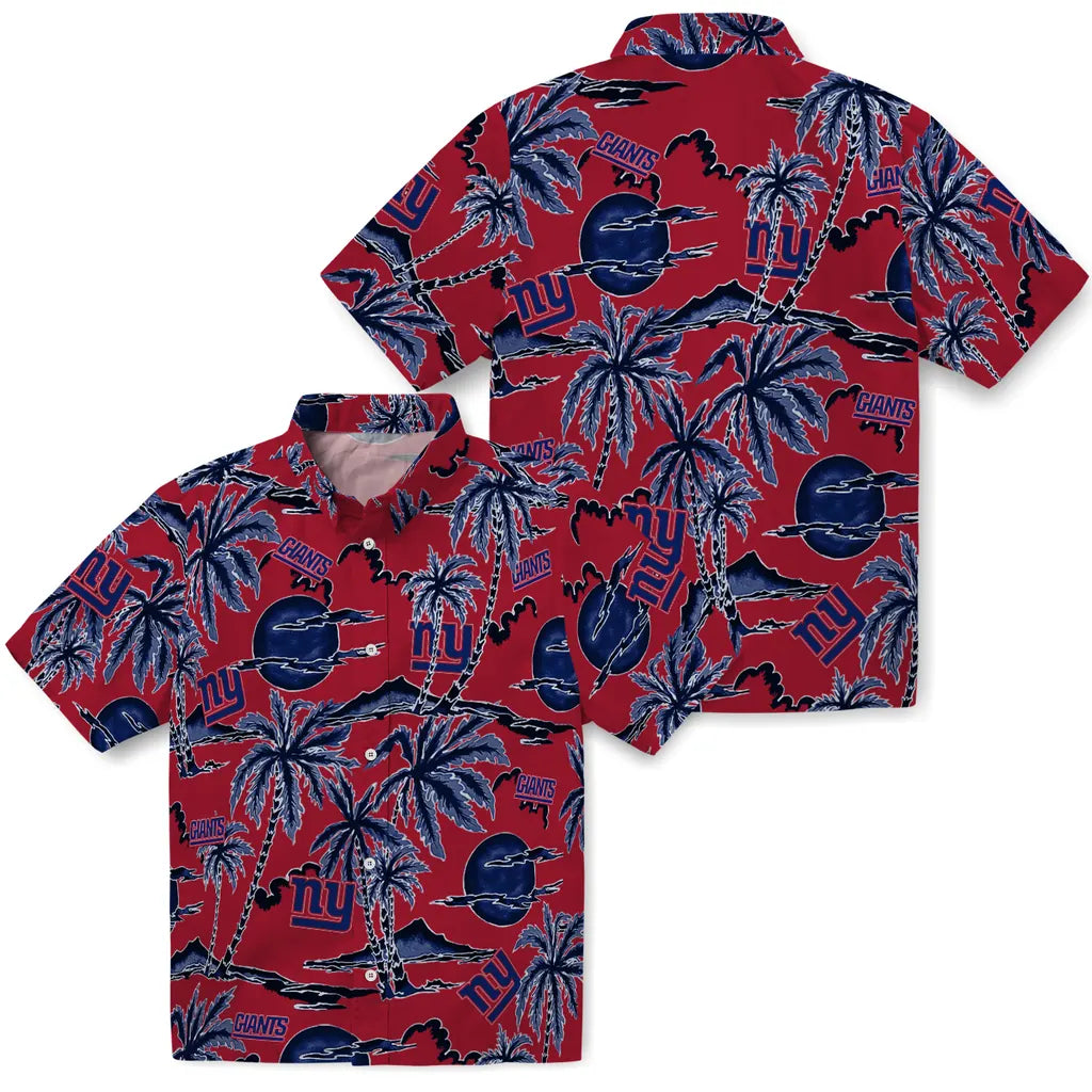 New York Giants Hawaiian Shirt - Palm Sunset | Moonbestprint