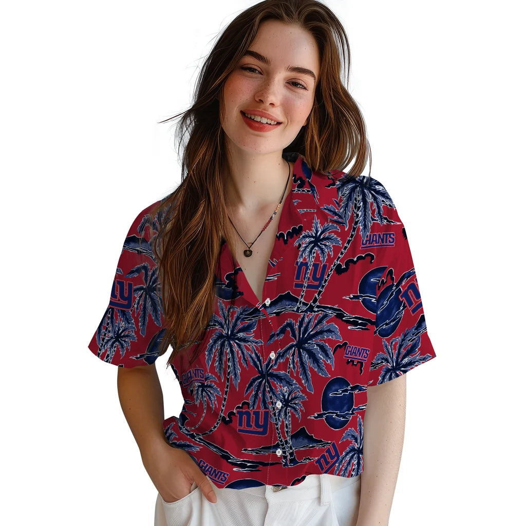 New York Giants Hawaiian Shirt - Palm Sunset | Moonbestprint