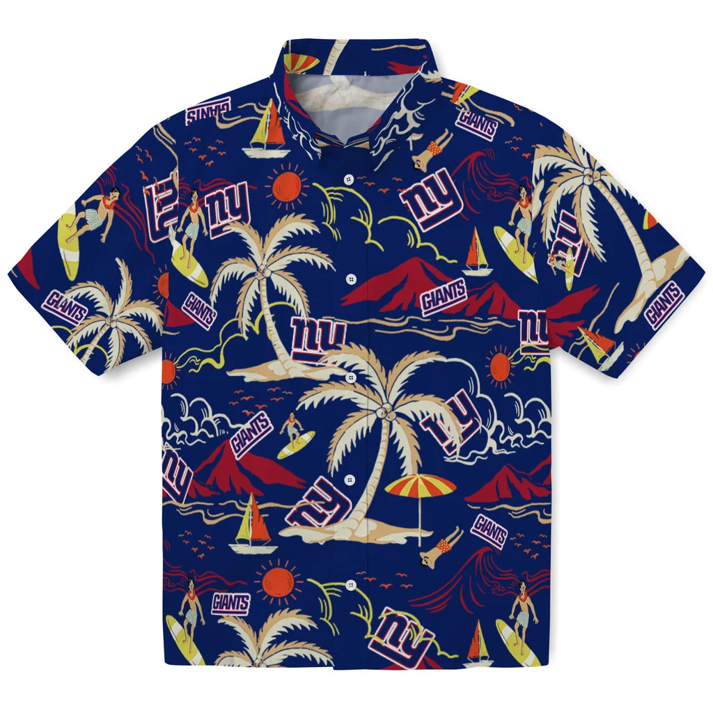 New York Giants Hawaiian Shirt - Palm Tree Island | Moonbestprint