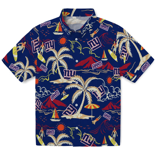 New York Giants Hawaiian Shirt - Palm Tree Island | Moonbestprint