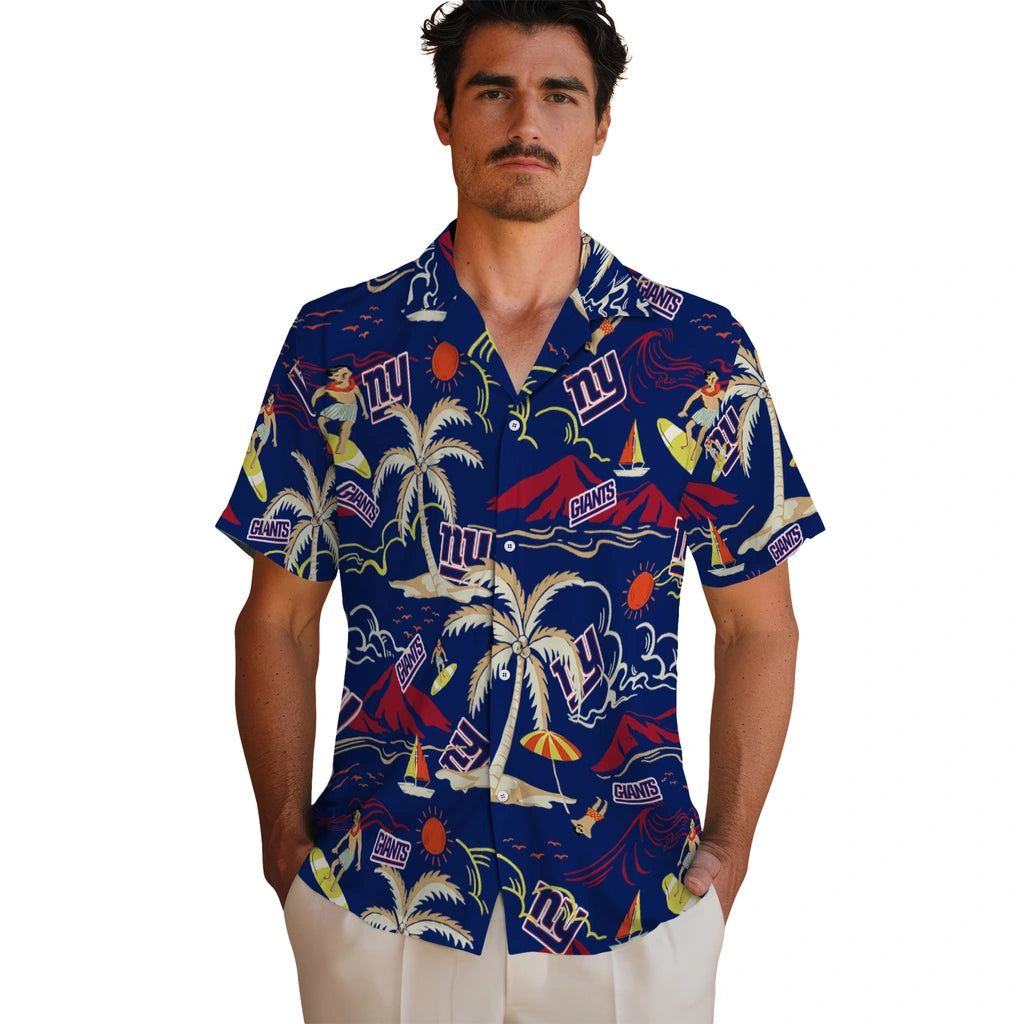 New York Giants Hawaiian Shirt - Palm Tree Island | Moonbestprint