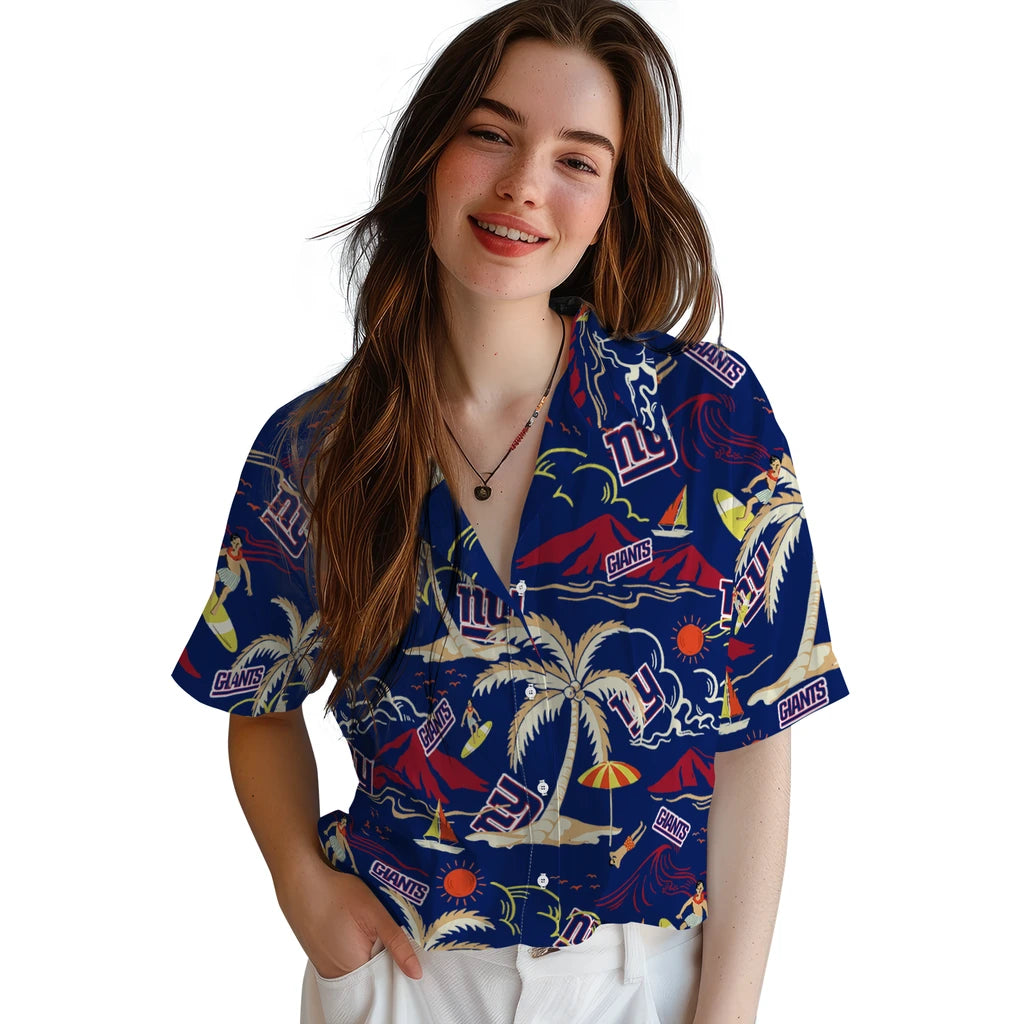 New York Giants Hawaiian Shirt - Palm Tree Island | Moonbestprint