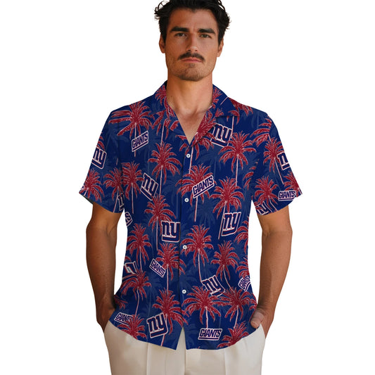 New York Giants Hawaiian Shirt - Palm Tree Motif | Moonbestprint