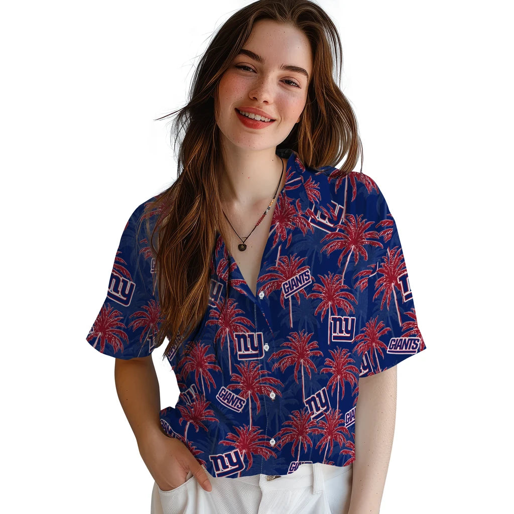 New York Giants Hawaiian Shirt - Palm Tree Motif | Moonbestprint