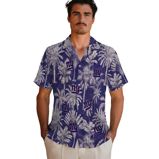 New York Giants Hawaiian Shirt - Vintage Palm Tree | Moonbestprint