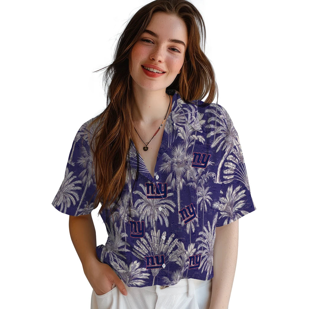 New York Giants Hawaiian Shirt - Vintage Palm Tree | Moonbestprint