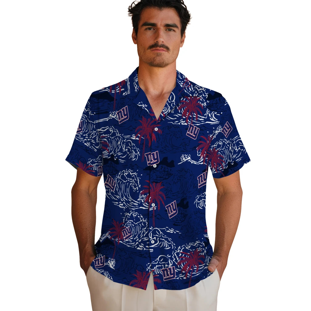 New York Giants Hawaiian Shirt - Wave Palm | Moonbestprint