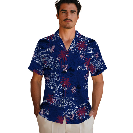 New York Giants Hawaiian Shirt - Wave Palm | Moonbestprint