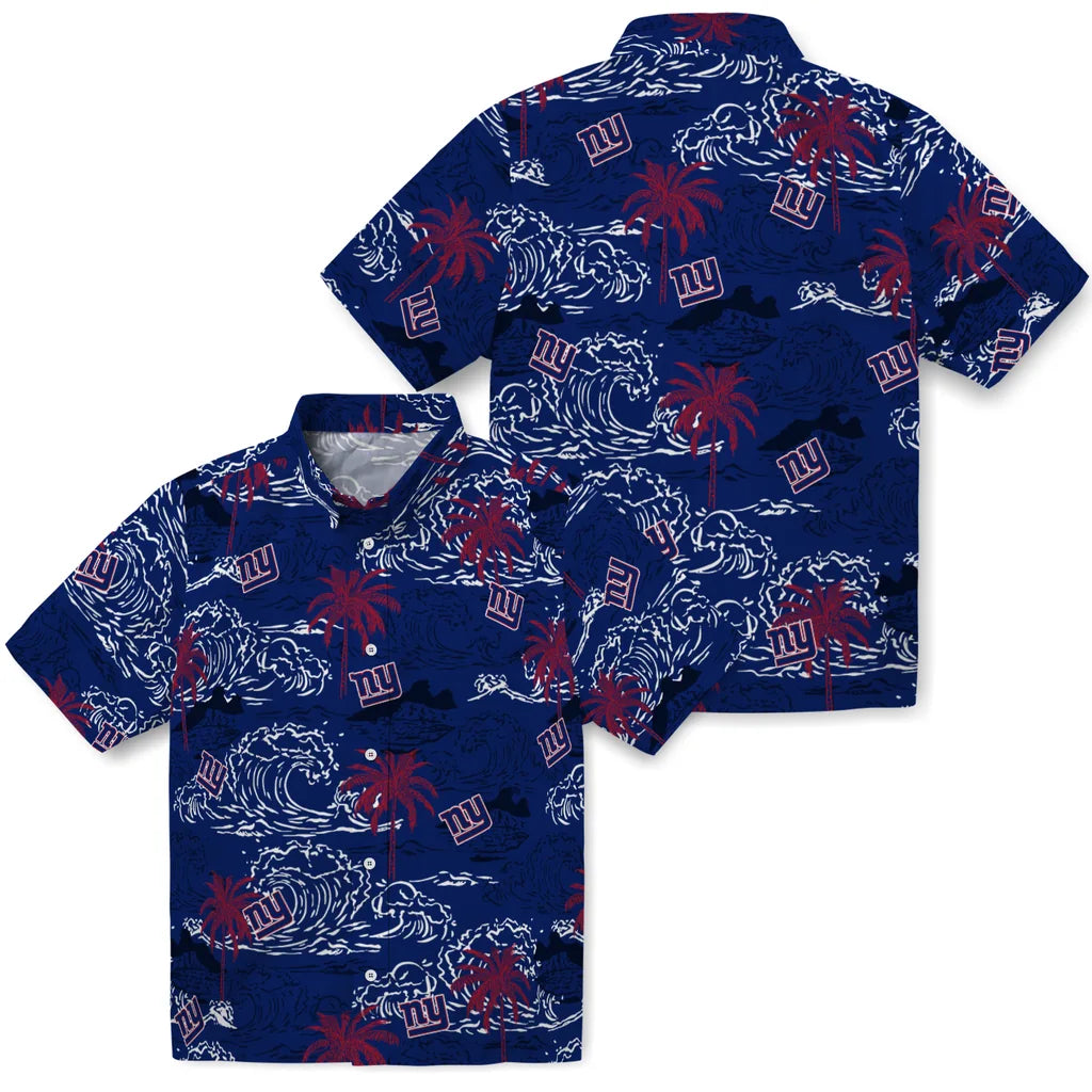 New York Giants Hawaiian Shirt - Wave Palm | Moonbestprint