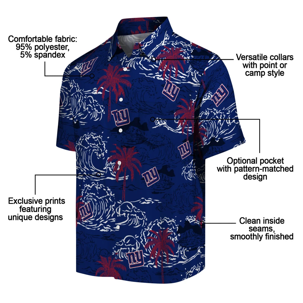 New York Giants Hawaiian Shirt - Wave Palm | Moonbestprint