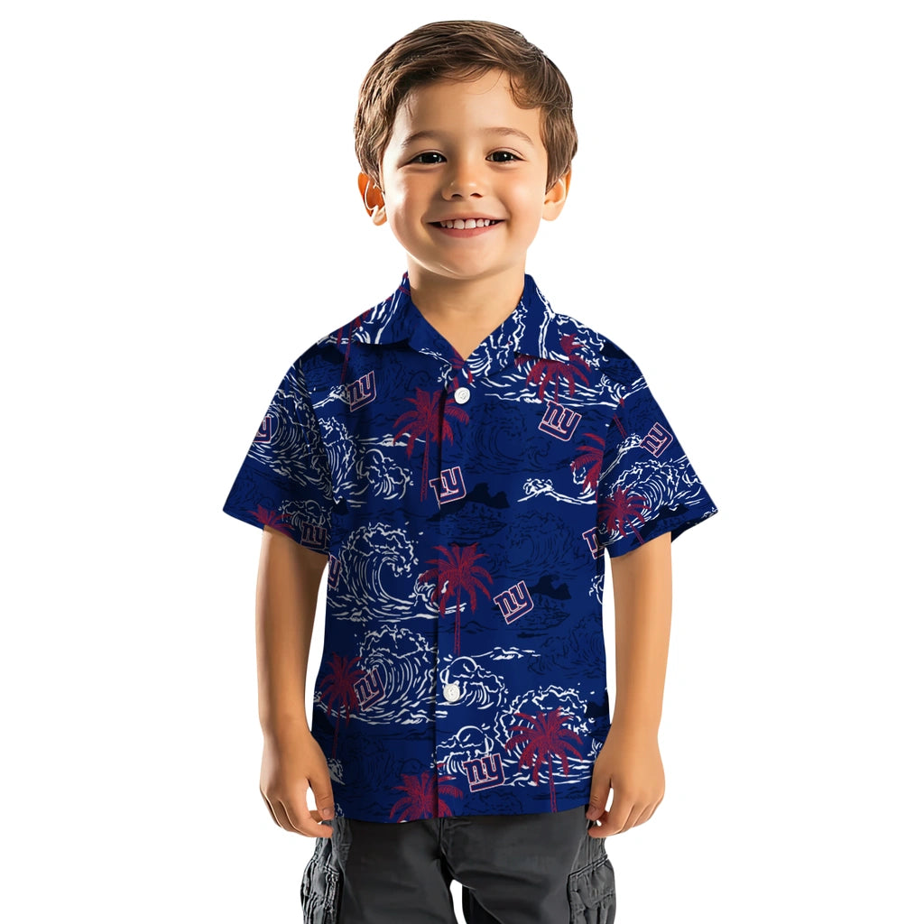 New York Giants Hawaiian Shirt - Wave Palm | Moonbestprint