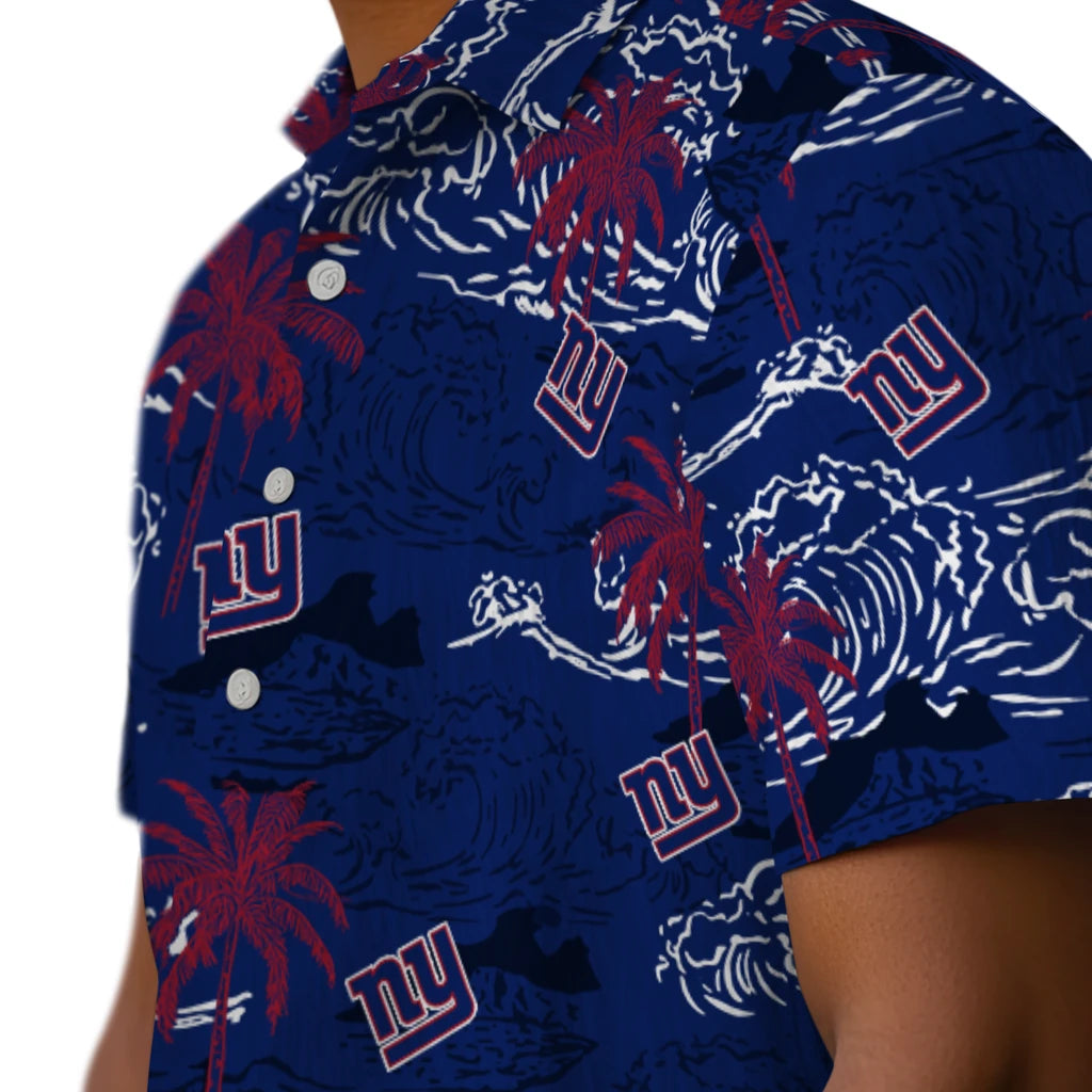 New York Giants Hawaiian Shirt - Wave Palm | Moonbestprint