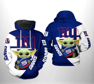New York Giants NFL Baby Yoda NFL 3D All Over Print Hoodie -Moonbestprint