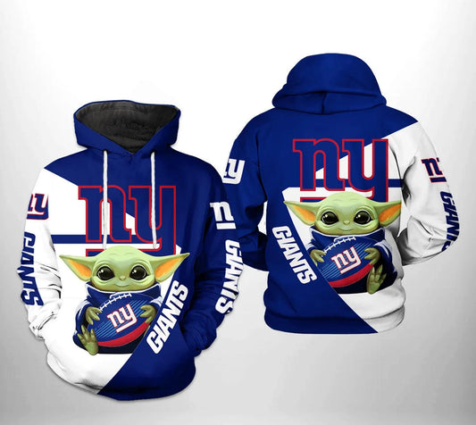 New York Giants NFL Baby Yoda NFL 3D All Over Print Hoodie -Moonbestprint