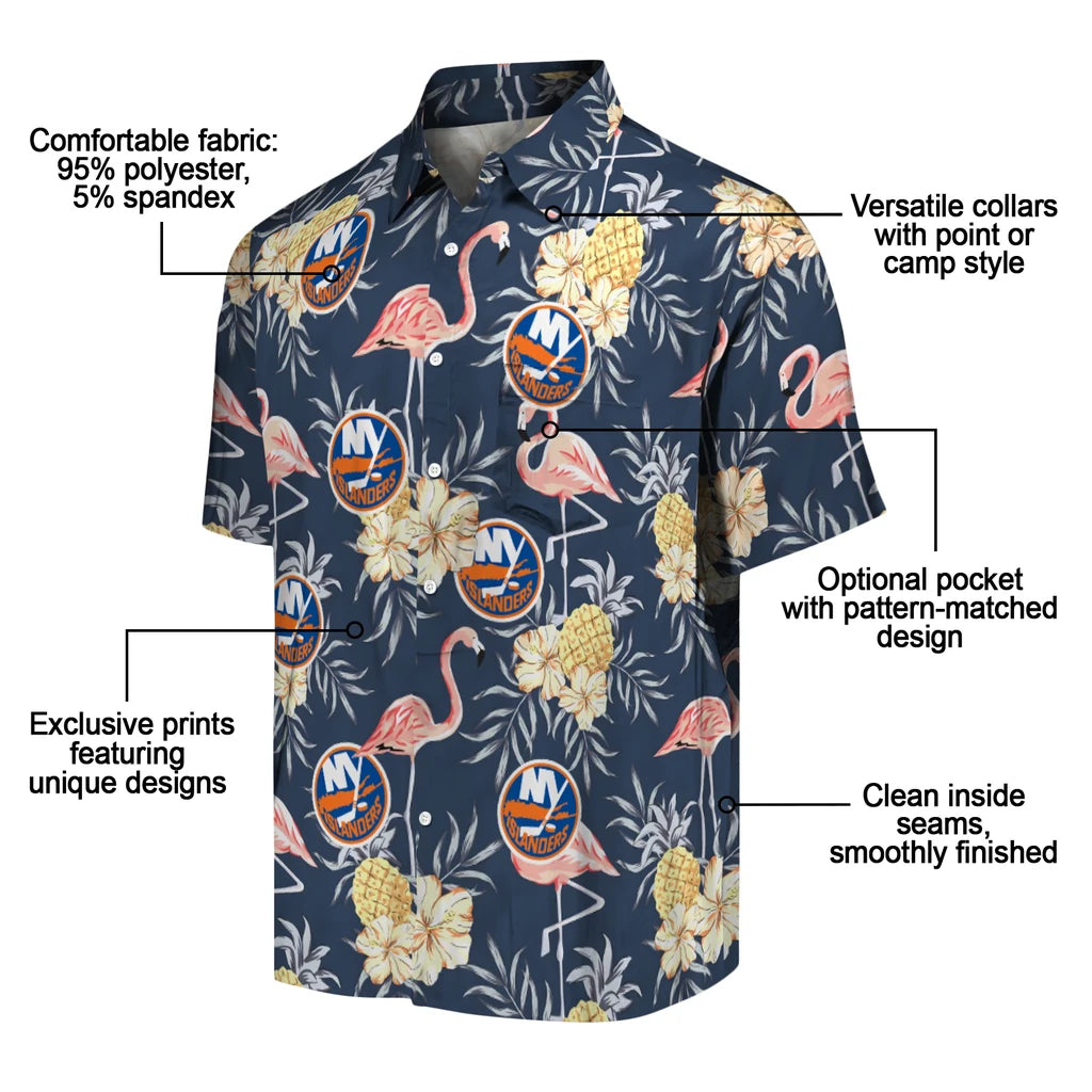 New York Islanders Hawaiian Shirt - Flamingo Hibiscus | Moonbestprint