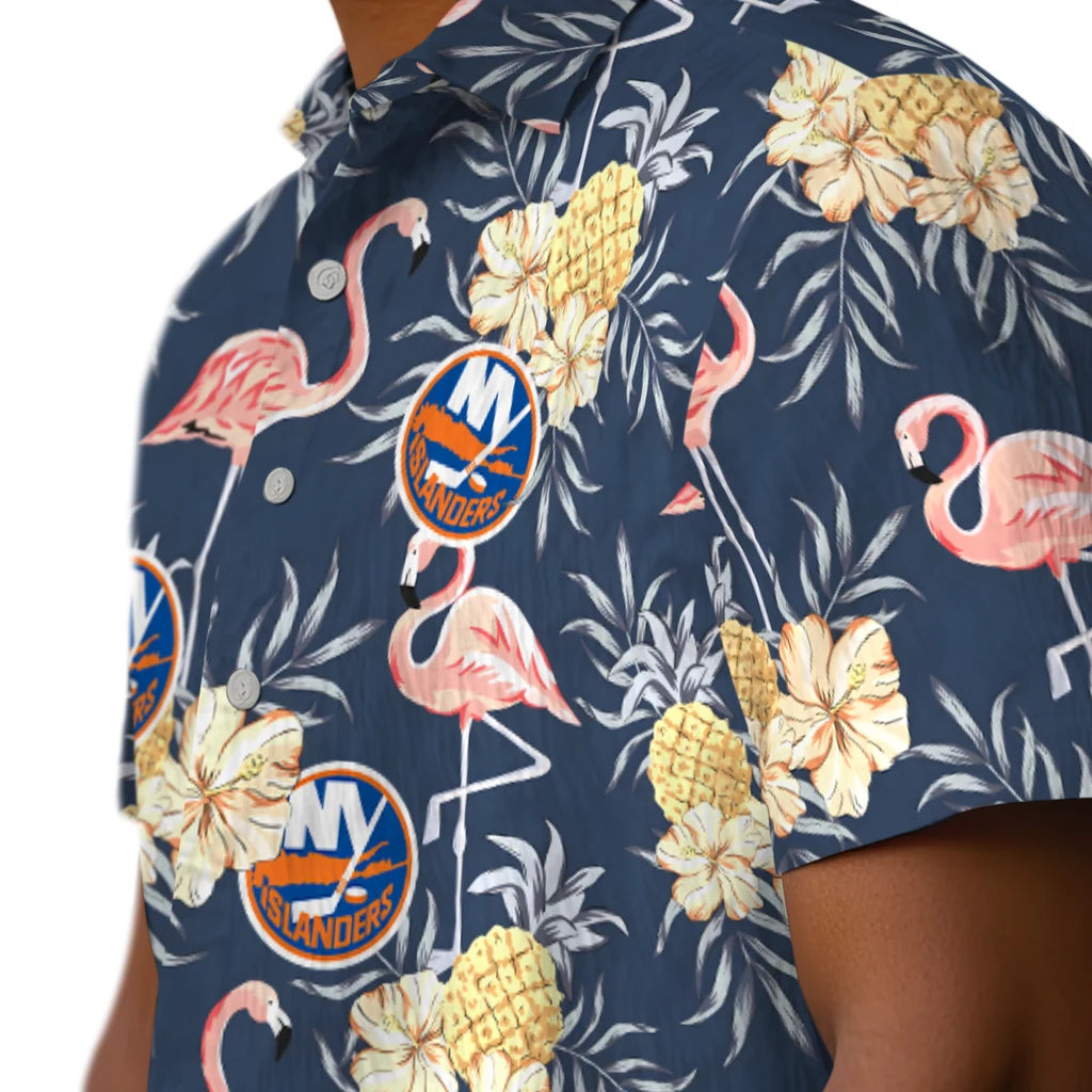 New York Islanders Hawaiian Shirt - Flamingo Hibiscus | Moonbestprint