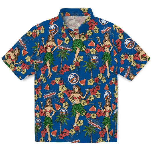 New York Islanders Hawaiian Shirt - Hawaiian Girls Design | Moonbestprint