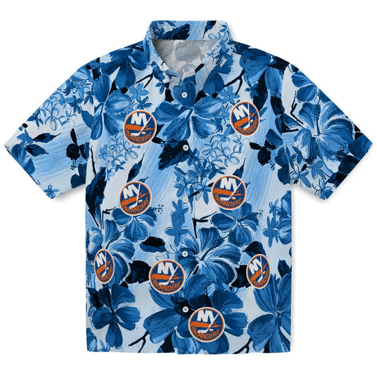 New York Islanders Hawaiian Shirt - Hibiscus Arrangement | Moonbestprint