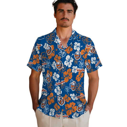 New York Islanders Hawaiian Shirt - Hibiscus Flower Design | Moonbestprint