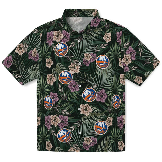 New York Islanders Hawaiian Shirt - Hibiscus Leaves Pattern | Moonbestprint