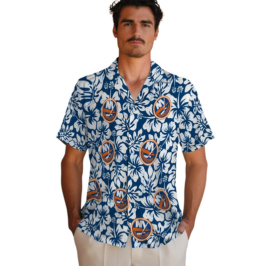 New York Islanders Hawaiian Shirt - Hibiscus Motif | Moonbestprint
