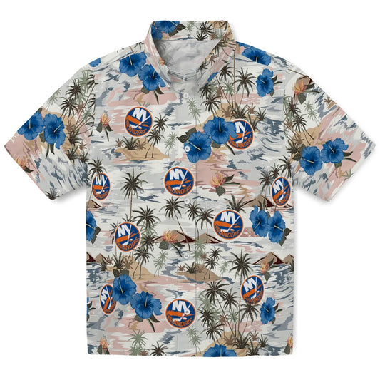 New York Islanders Hawaiian Shirt - Hibiscus Seaside | Moonbestprint
