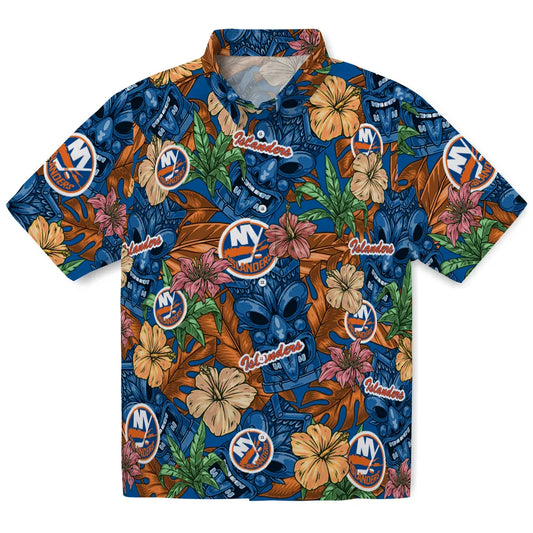 New York Islanders Hawaiian Shirt - Hibiscus Tiki Jungle | Moonbestprint