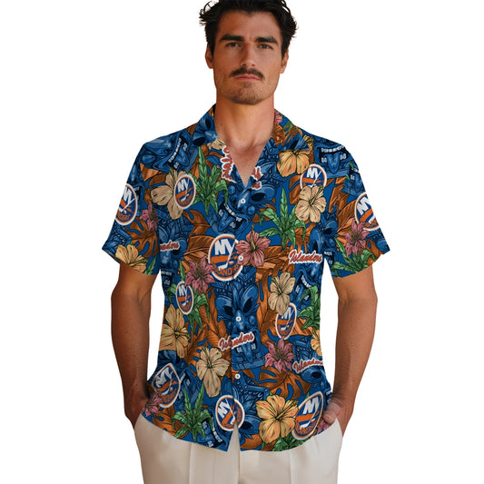 New York Islanders Hawaiian Shirt - Hibiscus Tiki Jungle | Moonbestprint