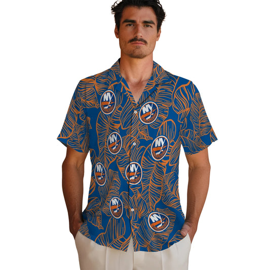 New York Islanders Hawaiian Shirt - Leaf Outline | Moonbestprint