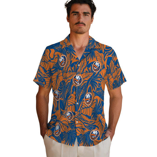 New York Islanders Hawaiian Shirt - Monstera Layer | Moonbestprint
