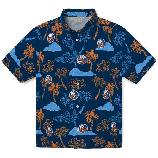 New York Islanders Hawaiian Shirt - Palm And Clouds | Moonbestprint