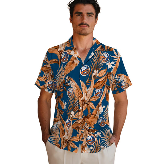 New York Islanders Hawaiian Shirt - Palm Leaves | Moonbestprint