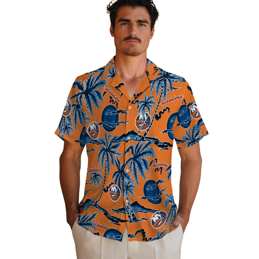 New York Islanders Hawaiian Shirt - Palm Sunset | Moonbestprint