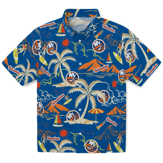 New York Islanders Hawaiian Shirt - Palm Tree Island | Moonbestprint