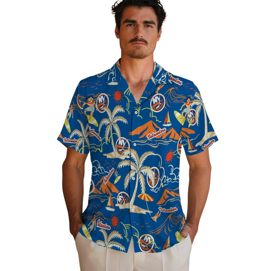 New York Islanders Hawaiian Shirt - Palm Tree Island | Moonbestprint