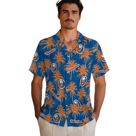 New York Islanders Hawaiian Shirt - Palm Tree Motif | Moonbestprint