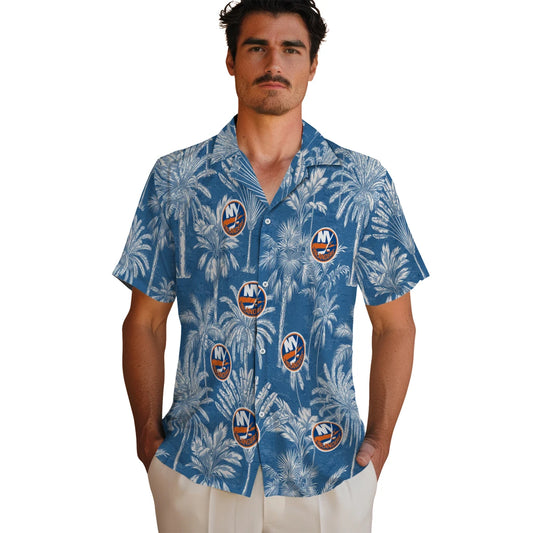 New York Islanders Hawaiian Shirt - Vintage Palm Tree | Moonbestprint