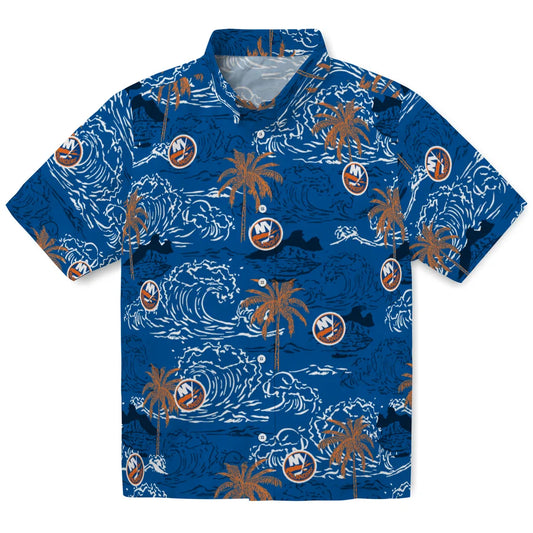 New York Islanders Hawaiian Shirt - Wave Palm | Moonbestprint