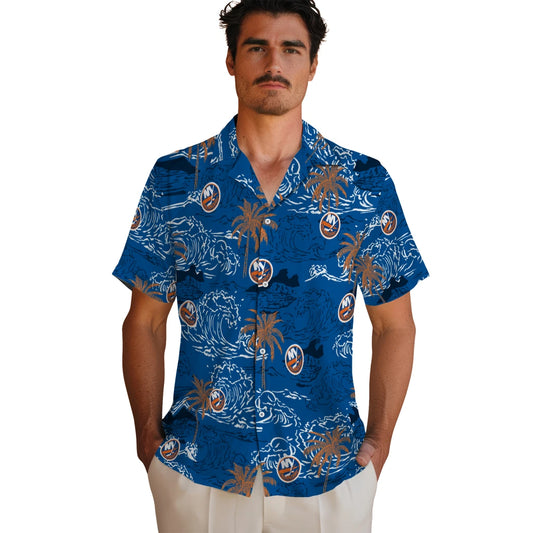 New York Islanders Hawaiian Shirt - Wave Palm | Moonbestprint