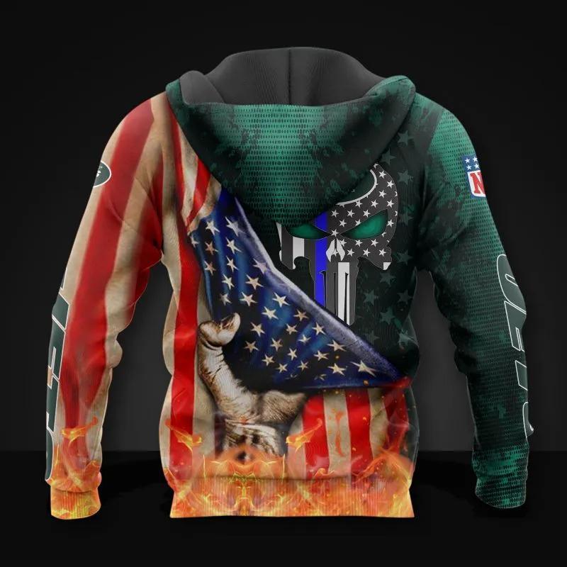 New York Jets All Skull American Flag Over PrintNFL 3D All Over Print Hoodie -Moonbestprint