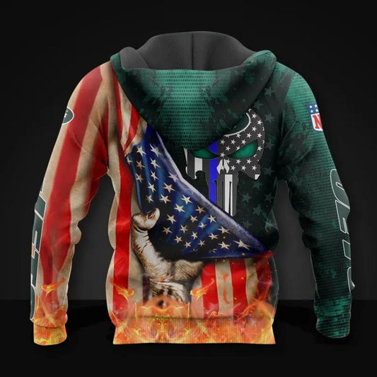 New York Jets All Skull American Flag Over PrintNFL 3D All Over Print Hoodie -Moonbestprint