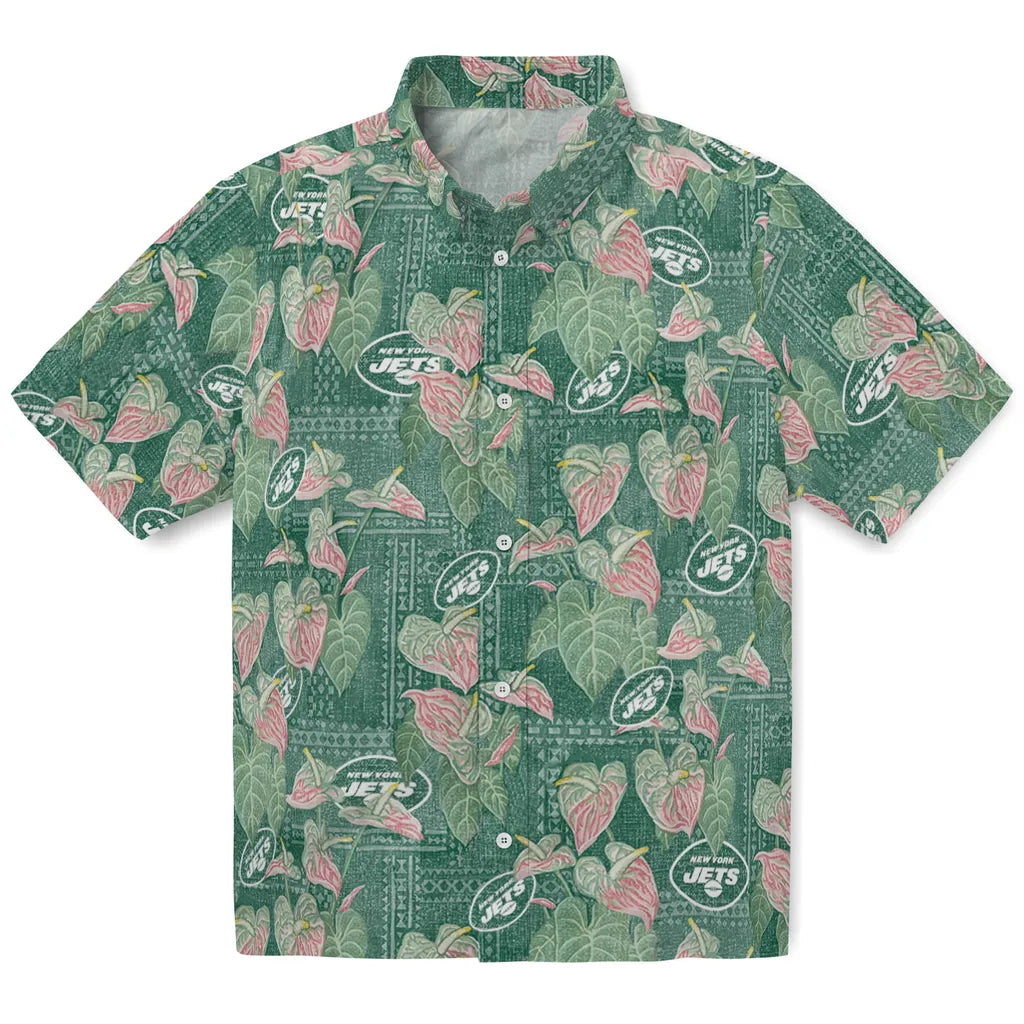 New York Jets Hawaiian Shirt - Anthurium Overlay | Moonbestprint