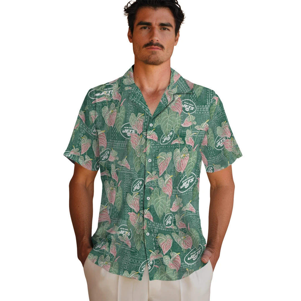 New York Jets Hawaiian Shirt - Anthurium Overlay | Moonbestprint
