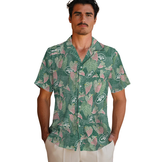 New York Jets Hawaiian Shirt - Anthurium Overlay | Moonbestprint
