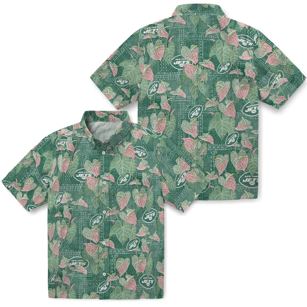 New York Jets Hawaiian Shirt - Anthurium Overlay | Moonbestprint