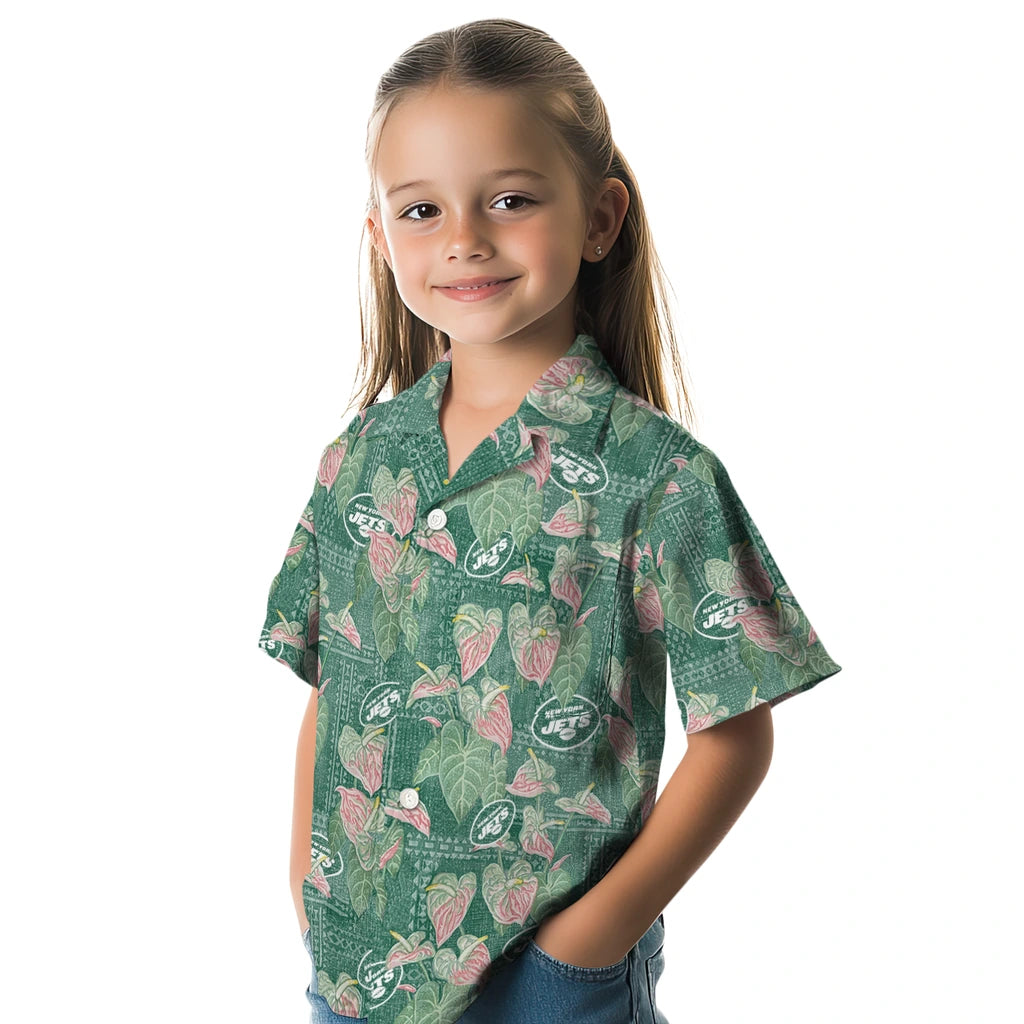 New York Jets Hawaiian Shirt - Anthurium Overlay | Moonbestprint