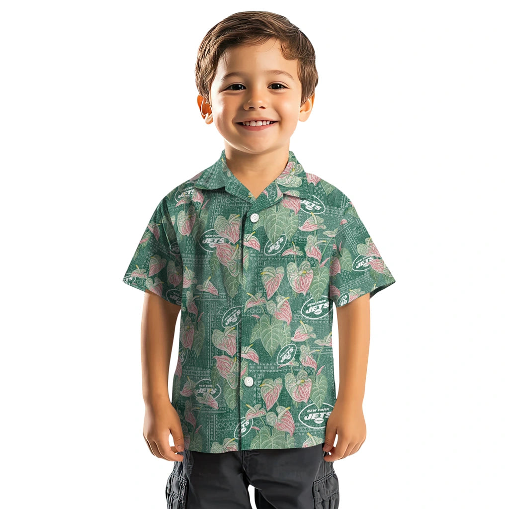New York Jets Hawaiian Shirt - Anthurium Overlay | Moonbestprint