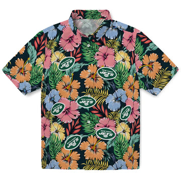 New York Jets Hawaiian Shirt - Brilliant Hibiscus Garden | Moonbestprint